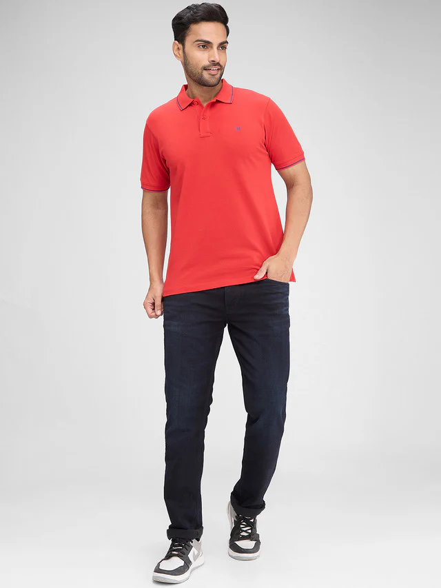 Raymond Red Solid Modern Fit Half Sleeve Cotton T-Shirt - Image 4