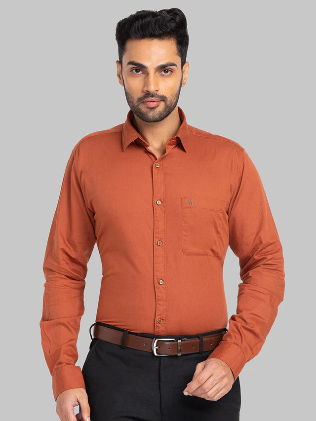 Raymond Red Solid Slim Fit Cotton Casual Shirt