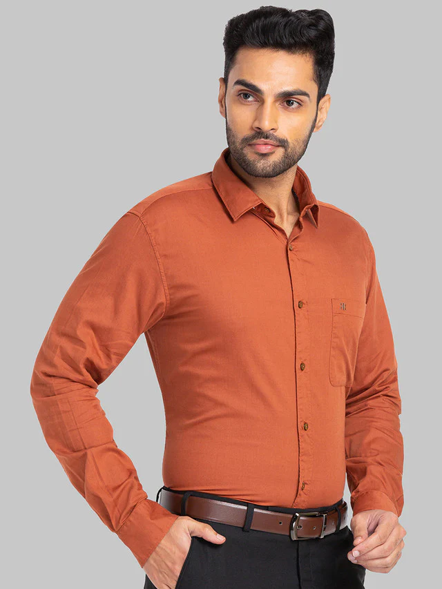 Raymond Red Solid Slim Fit Cotton Casual Shirt - Image 2