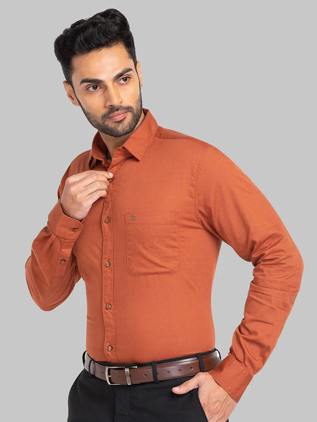 Raymond Red Solid Slim Fit Cotton Casual Shirt - Image 3