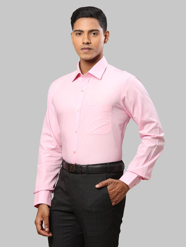 Raymond Men Pink Solid Slim Fit Cotton Formal Shirt - Image 3