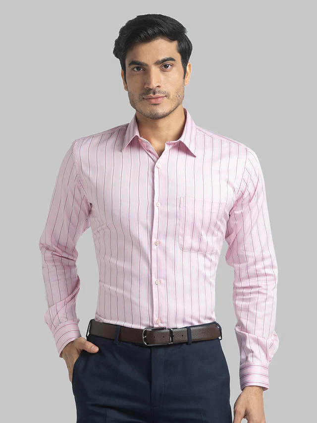 Raymond Red Stripe Slim Fit Cotton Formal Shirt