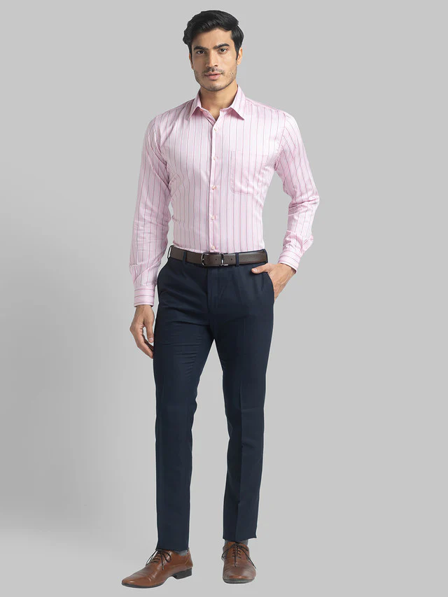 Raymond Red Stripe Slim Fit Cotton Formal Shirt - Image 5