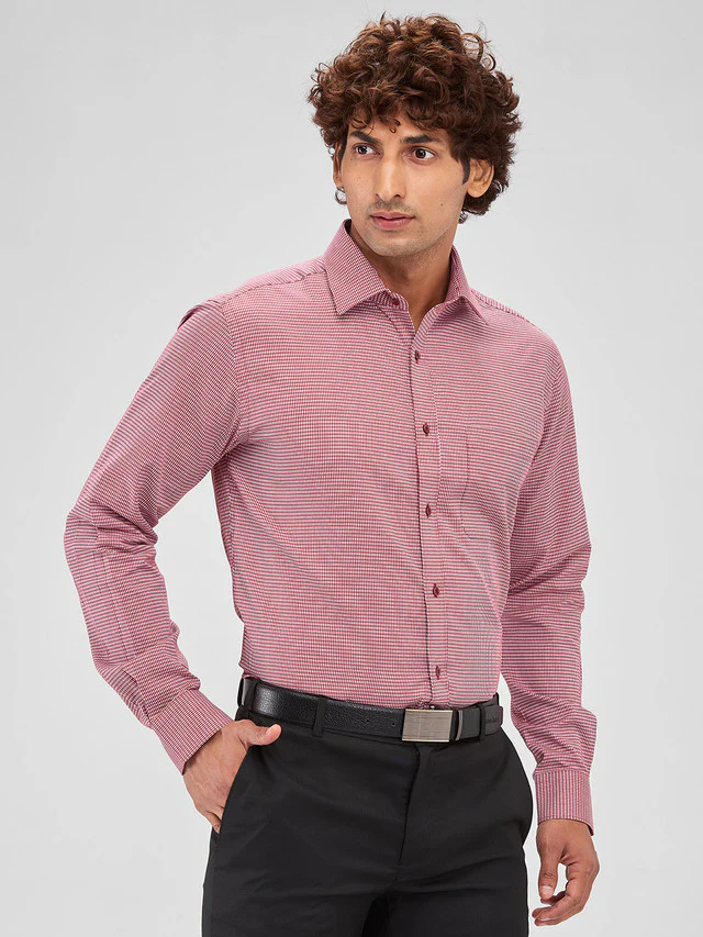 Raymond Red Structure Slim Fit Cotton Formal Shirt - Image 2