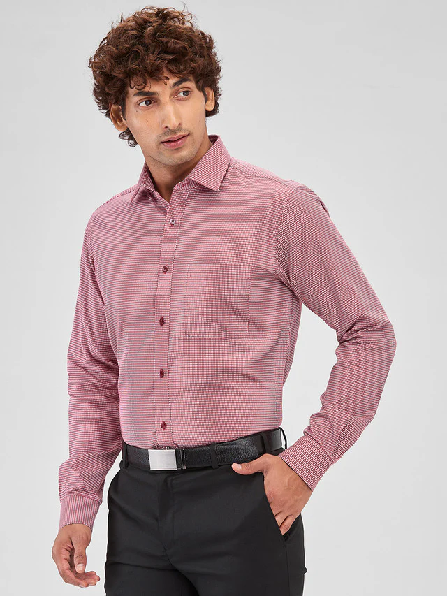 Raymond Red Structure Slim Fit Cotton Formal Shirt - Image 3