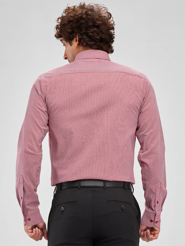 Raymond Red Structure Slim Fit Cotton Formal Shirt - Image 4
