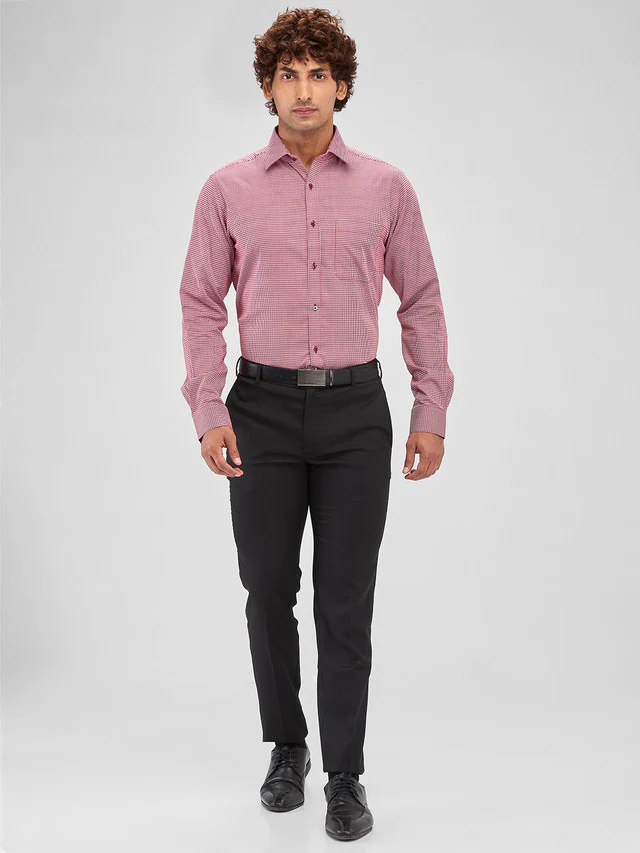 Raymond Red Structure Slim Fit Cotton Formal Shirt - Image 5