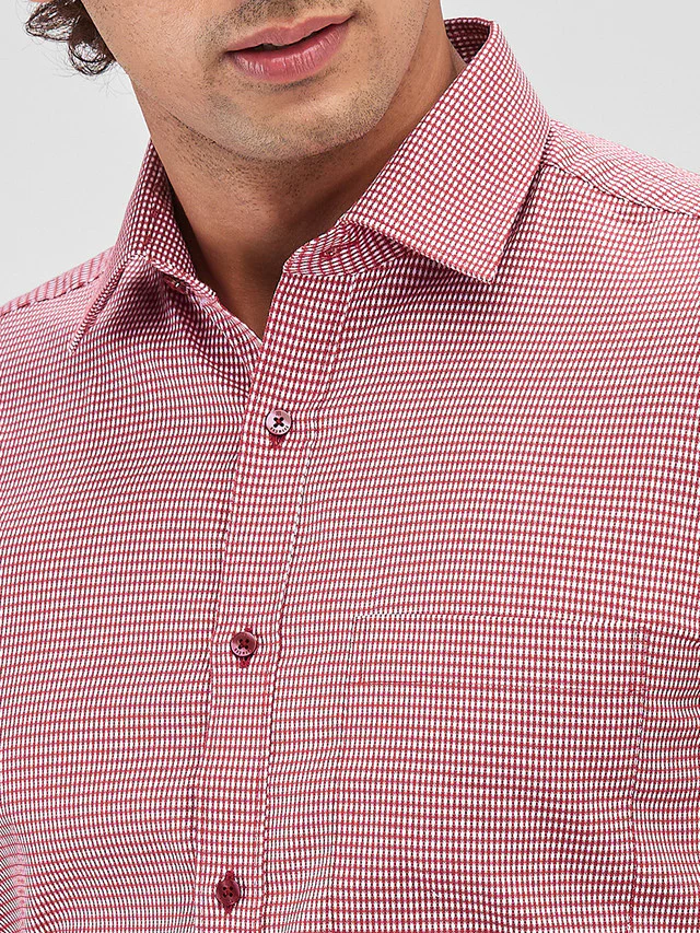 Raymond Red Structure Slim Fit Cotton Formal Shirt - Image 6