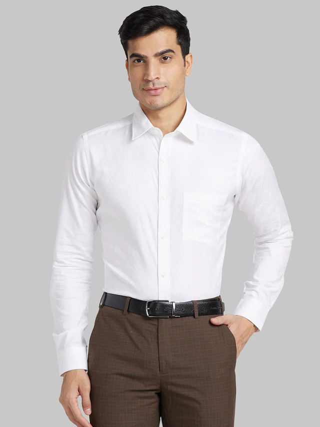 Raymond White Jacquard Slim Fit Full Sleeve Cotton Shirt