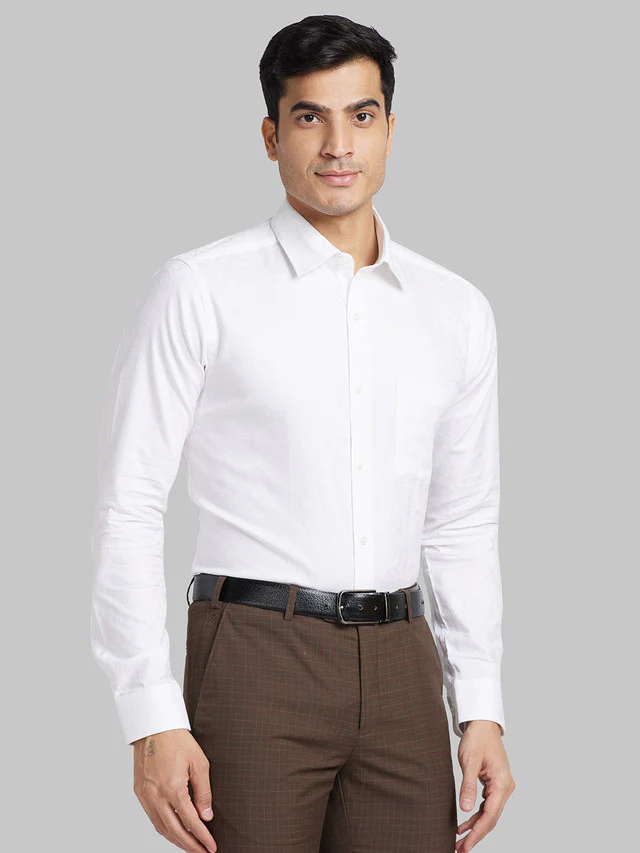 Raymond White Jacquard Slim Fit Full Sleeve Cotton Shirt - Image 2