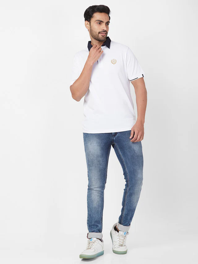 Raymond White Solid Contemporary Fit Cotton T-Shirt - Image 5