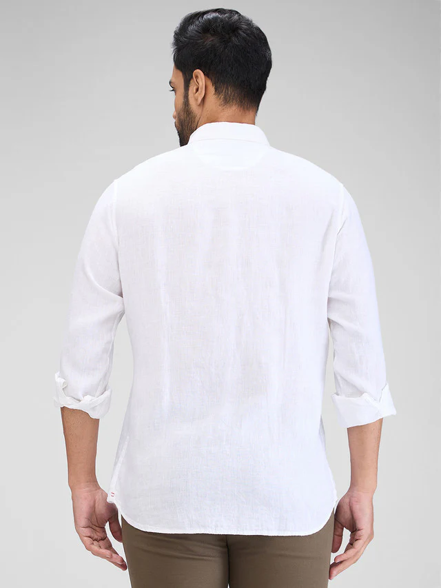 Raymond White Solid Contemporary Fit Linen Casual Shirt - Image 4