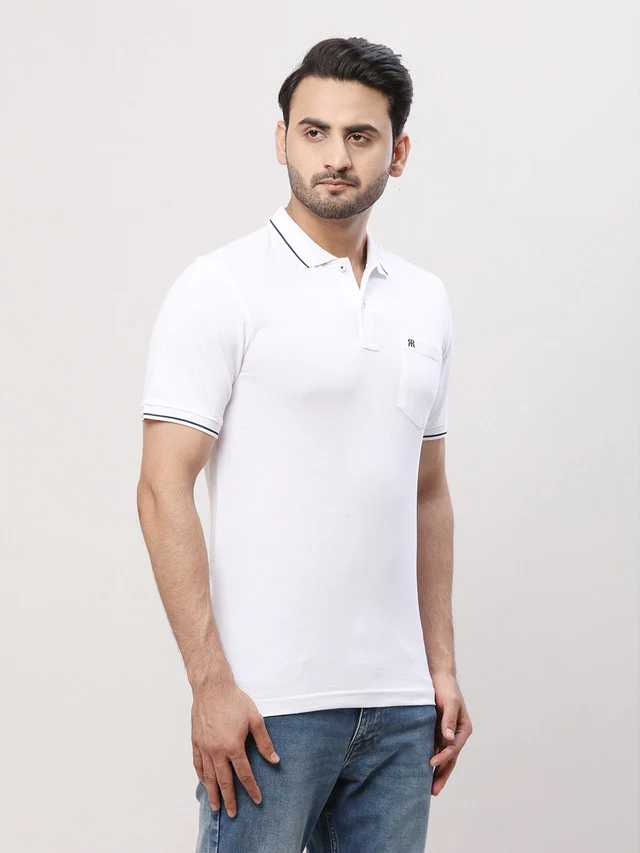 Raymond White Solid Modern Fit Cotton T-Shirt - Image 2