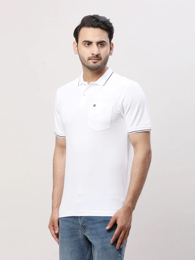 Raymond White Solid Modern Fit Cotton T-Shirt - Image 3