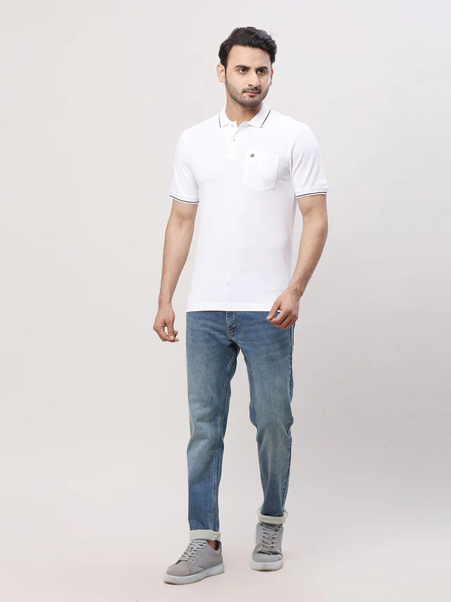 Raymond White Solid Modern Fit Cotton T-Shirt - Image 5