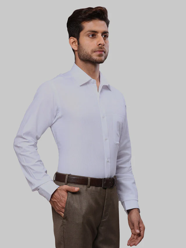 Raymond White Solid Slim Fit Cotton Formal Shirt - Image 2