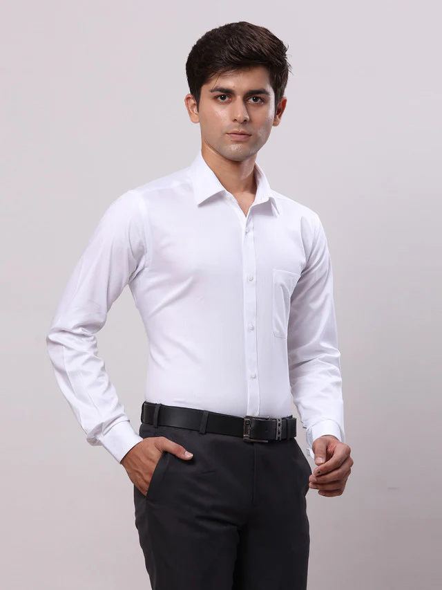 Raymond White Solid Slim Fit Cotton Formal Shirt - Image 2