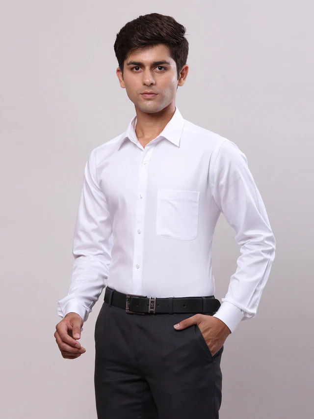 Raymond White Solid Slim Fit Cotton Formal Shirt - Image 3