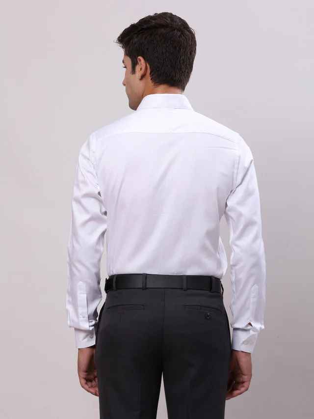 Raymond White Solid Slim Fit Cotton Formal Shirt - Image 4