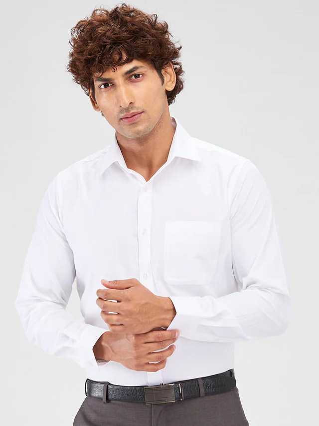 Raymond White Solid Slim Fit Cotton Formal Shirt