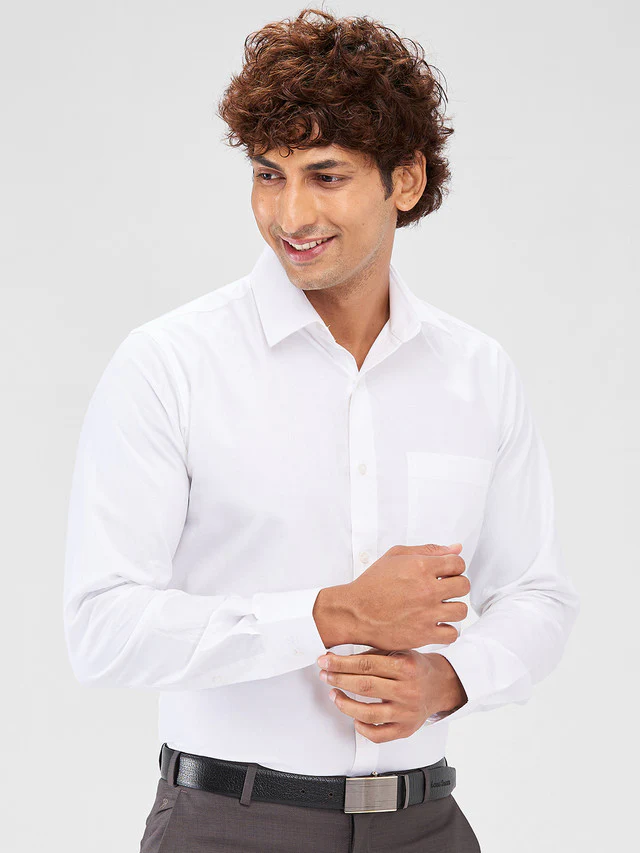 Raymond White Solid Slim Fit Cotton Formal Shirt - Image 2