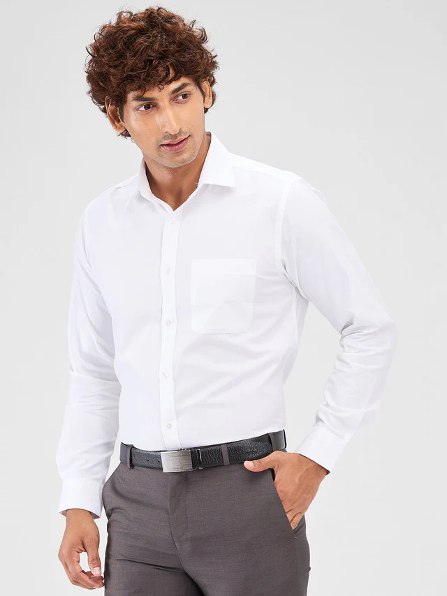 Raymond White Solid Slim Fit Cotton Formal Shirt - Image 3