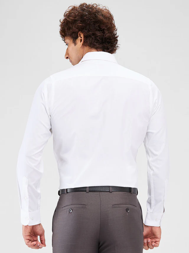 Raymond White Solid Slim Fit Cotton Formal Shirt - Image 4