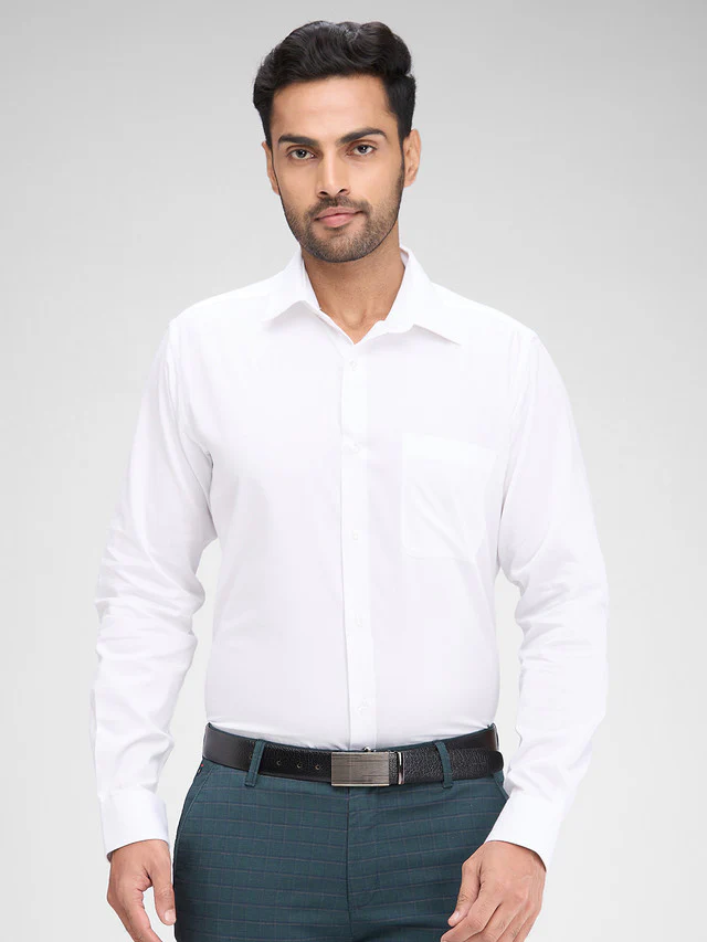 Raymond White Solid Slim Fit Full Sleeve Cotton Shirt
