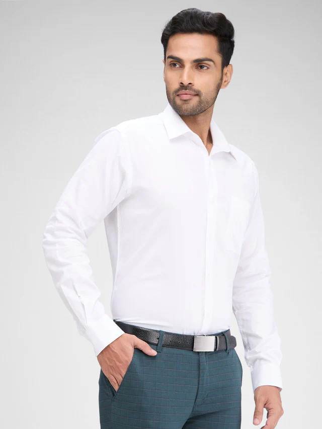 Raymond White Solid Slim Fit Full Sleeve Cotton Shirt - Image 2