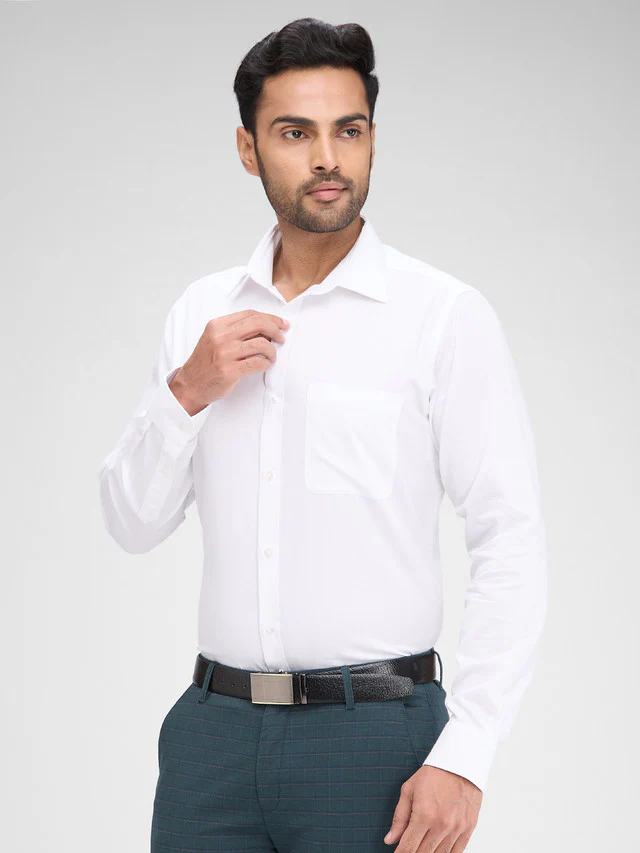 Raymond White Solid Slim Fit Full Sleeve Cotton Shirt - Image 3