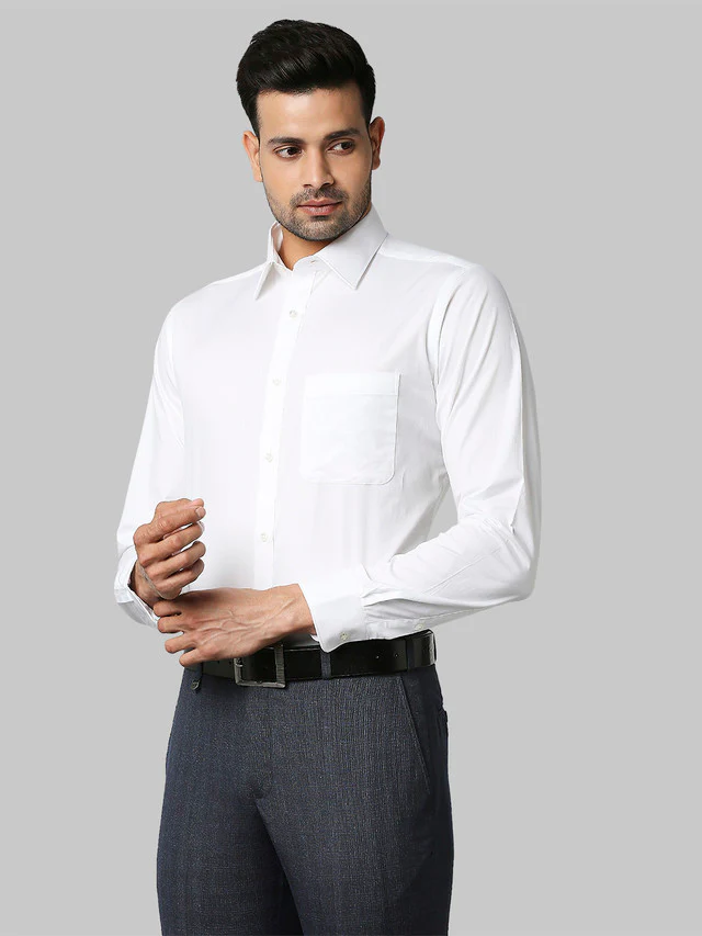 Raymond White Solid Slim Fit Full Sleeve Cotton Shirt - Image 3