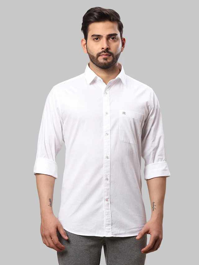 Raymond White Stripe Slim Fit Cotton Casual Shirt