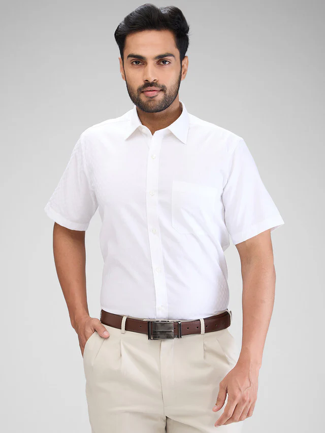 Raymond White Structure Contemporary Fit Cotton Formal Shirt