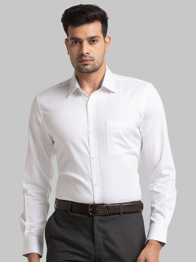 Raymond White Structure Contemporary Fit Cotton Formal Shirt