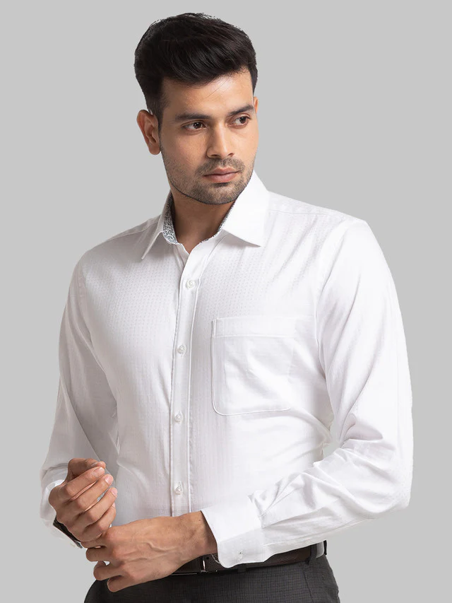 Raymond White Structure Contemporary Fit Cotton Formal Shirt - Image 3