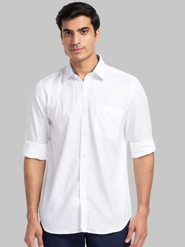 Raymond White Structure Contemporary Fit Cotton Formal Shirt