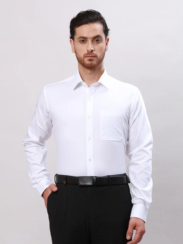 Raymond White Structure Slim Fit Cotton Formal Shirt