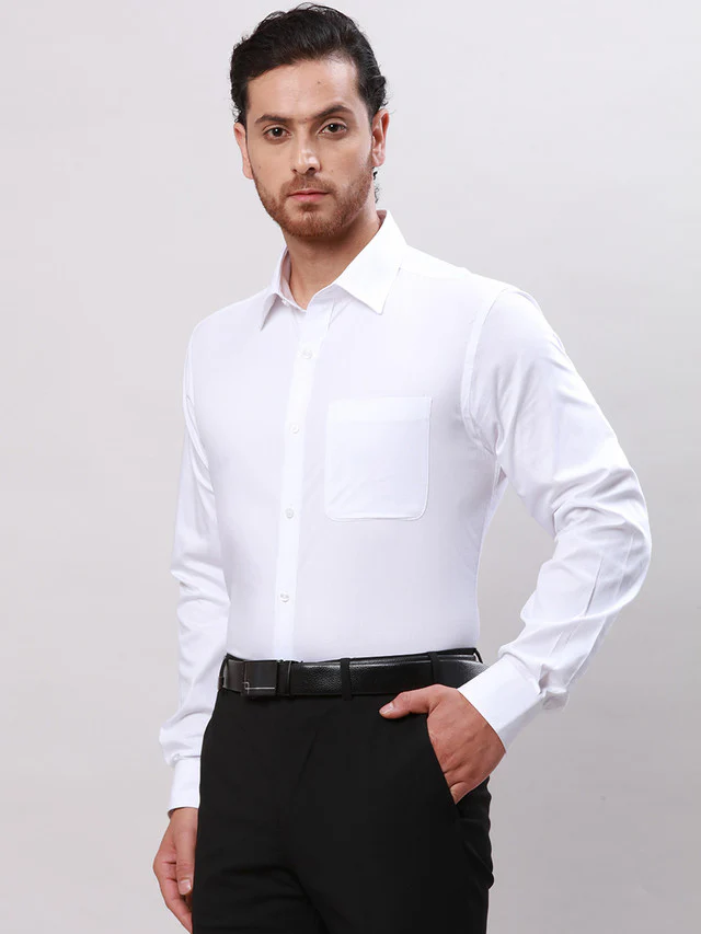 Raymond White Structure Slim Fit Cotton Formal Shirt - Image 3