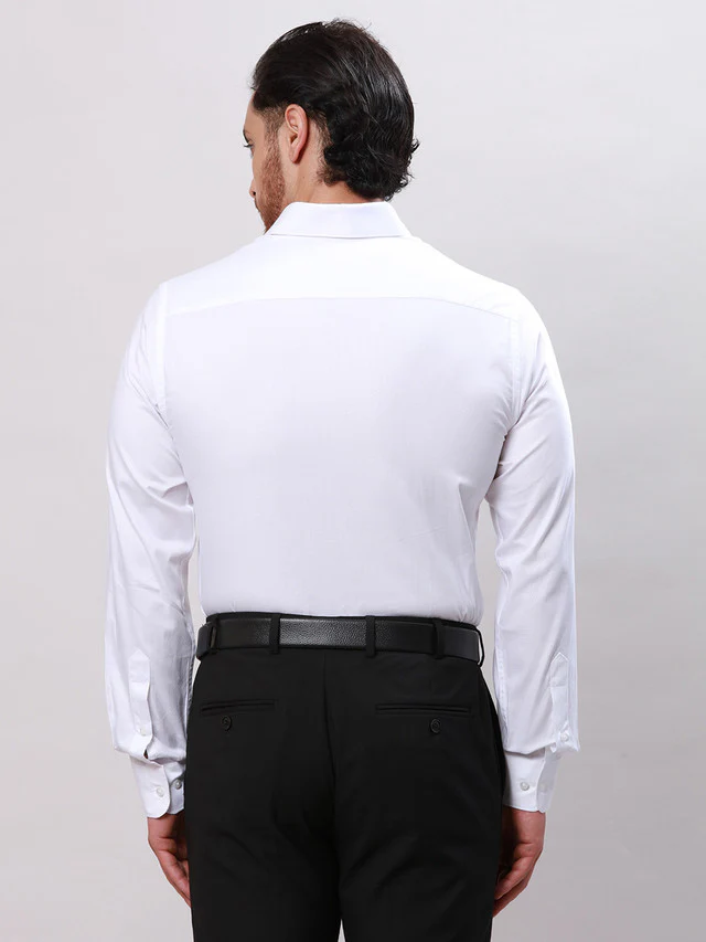 Raymond White Structure Slim Fit Cotton Formal Shirt - Image 4