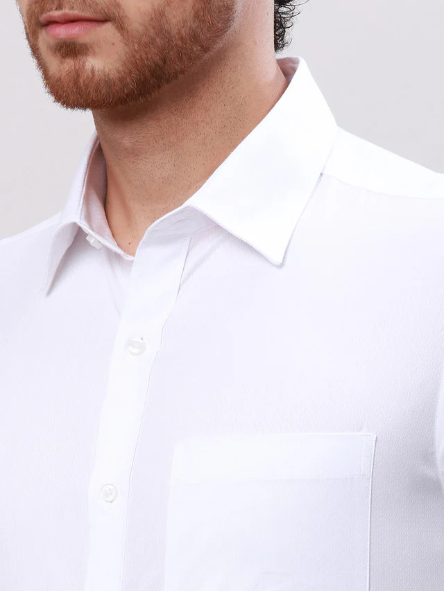 Raymond White Structure Slim Fit Cotton Formal Shirt - Image 6