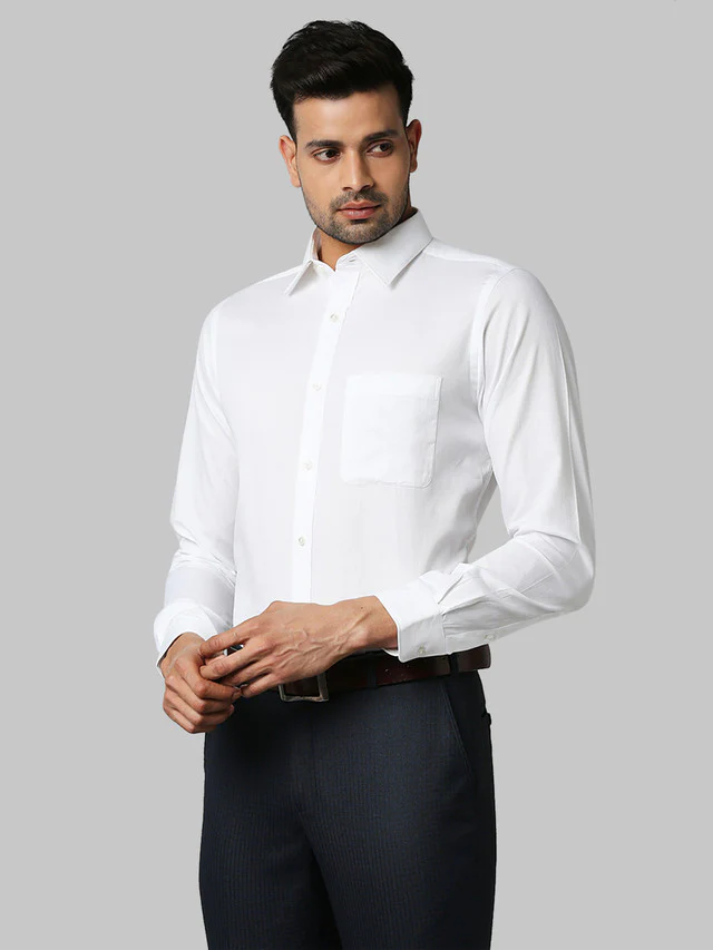 Raymond White Structure Slim Fit Cotton Formal Shirt - Image 3