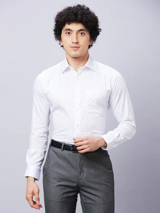 Raymond White Structure Slim Fit Full Sleeve Cotton Shirt
