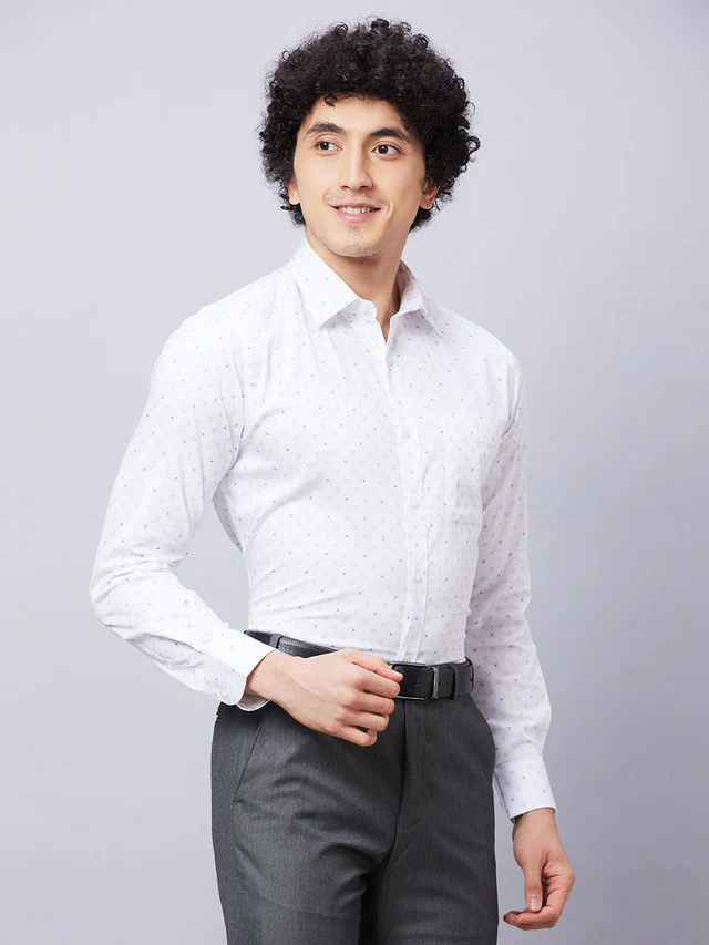 Raymond White Structure Slim Fit Full Sleeve Cotton Shirt - Image 2