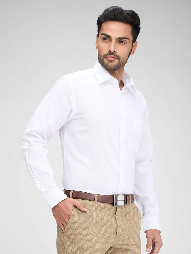 Raymond White Structure Slim Fit Full Sleeve Cotton Shirt - Image 2