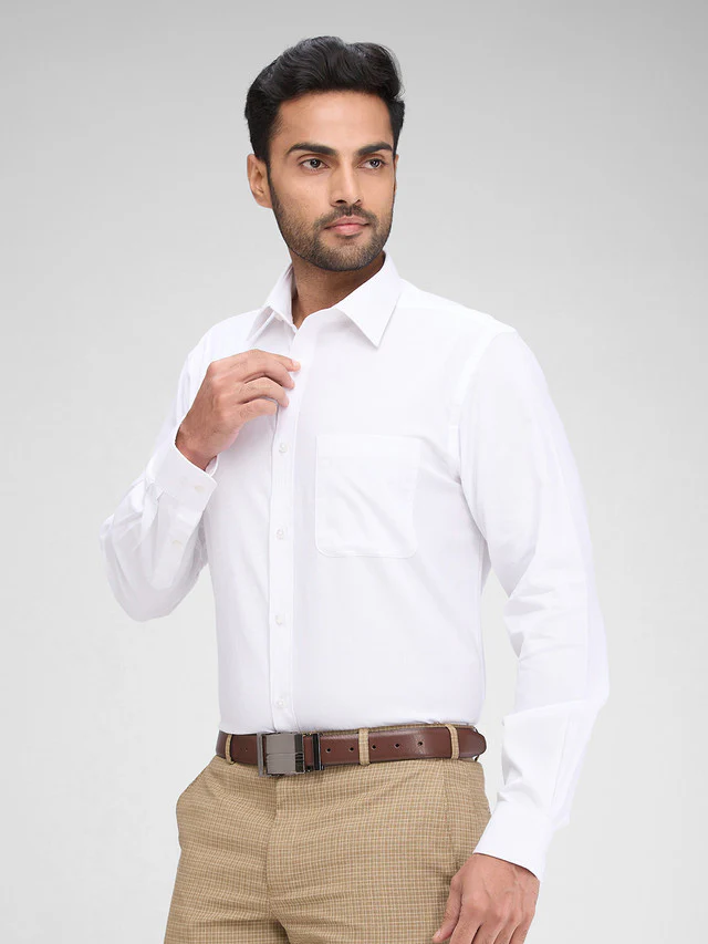 Raymond White Structure Slim Fit Full Sleeve Cotton Shirt - Image 3