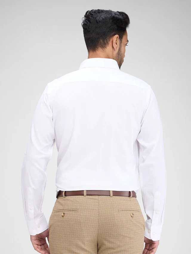 Raymond White Structure Slim Fit Full Sleeve Cotton Shirt - Image 4