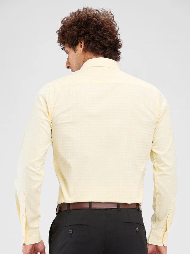 Raymond Yellow Checks Slim Fit Cotton Formal Shirt - Image 4