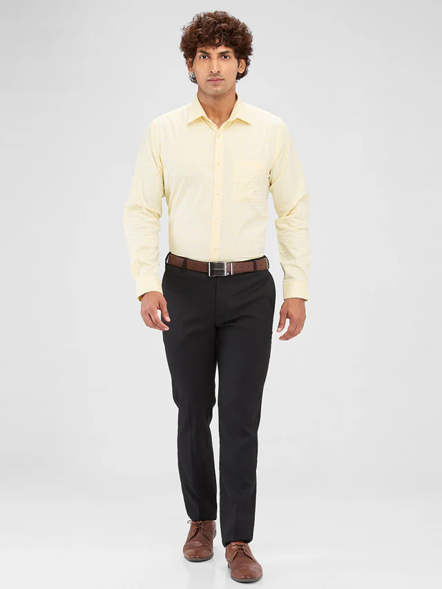 Raymond Yellow Checks Slim Fit Cotton Formal Shirt - Image 5