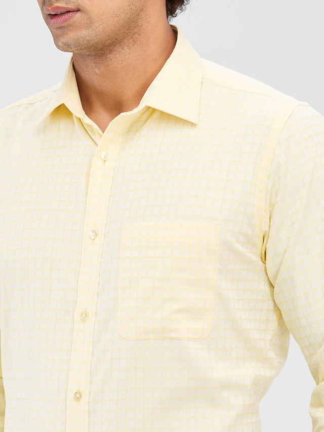 Raymond Yellow Checks Slim Fit Cotton Formal Shirt - Image 6