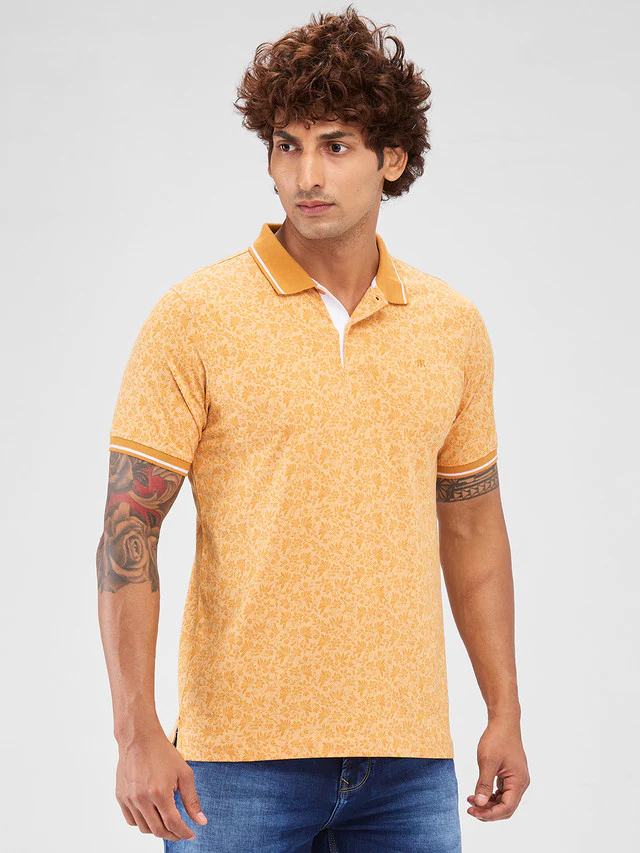 Raymond Yellow Printed Modern Fit Cotton T-Shirt - Image 2
